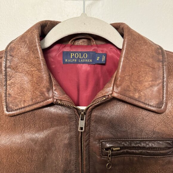 Polo Ralph Lauren brown cow leather jacket - Picture 3 of 8